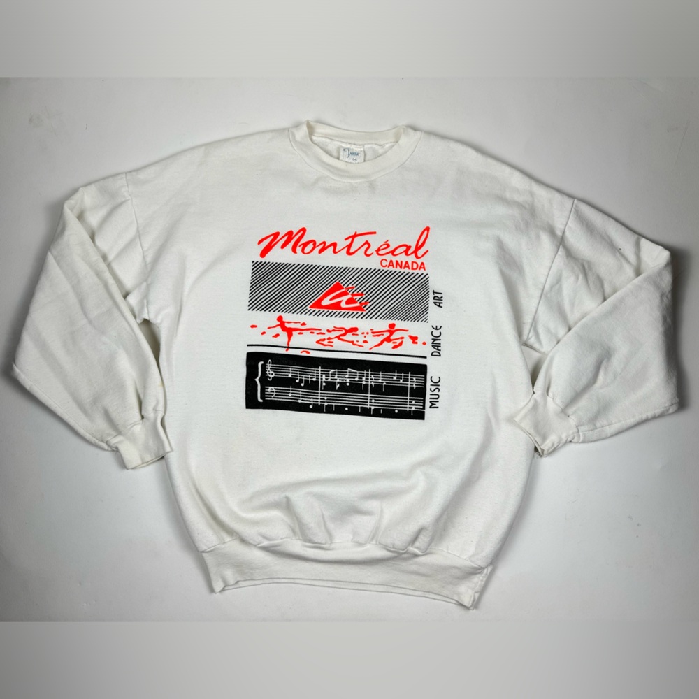 Vintage 70s Crew Neck Sweatshirt Montreal Canada graphic neon colorful